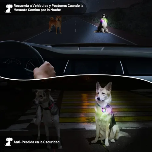 Miniatura 7 de Luz de collar de perro, 4 modos de luces para perro para caminar por la noche, luz de collar de mascota recargable LED para clip nocturno