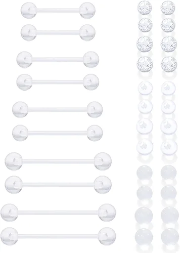 Miniatura 6 de 6mm-38mm 14G 16G Anillos de pezón transparentes de plástico para lengua, aretes industriales para cirugía, embarazo, ombligo, anillo de bioflex