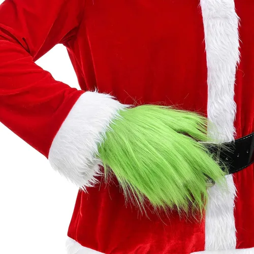 Miniatura 5 de WPOZD Guantes de felpa verde de Navidad, guantes verdes accesorios de juego de rol