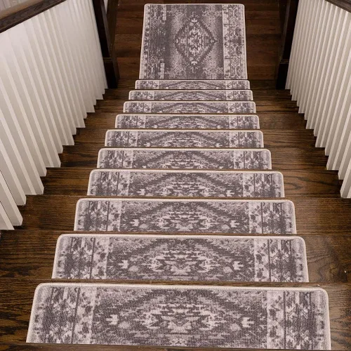 Miniatura 7 de Benissimo, Alfombras antideslizantes para peldaños de escalera, juego de 13 (9 x 32 pulgadas), para peldaños de madera de interior, diseño impreso