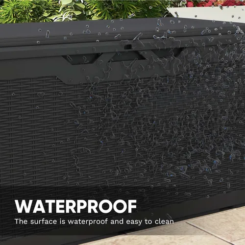 Miniatura 5 de Patiowell Caja de resina de 100 galones con cojín, caja de almacenamiento impermeable grande para exteriores para muebles de patio y herramientas