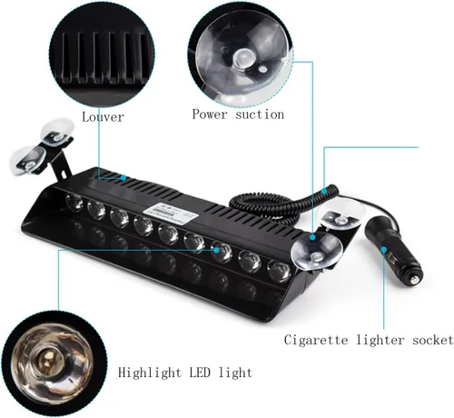Miniatura 3 de 9 Luz LED Wecade® estroboscópica de 9 W de advertencia para camioneta, se coloca en el limpiaparabrisas. Luz con 16 patrones superbrillantes