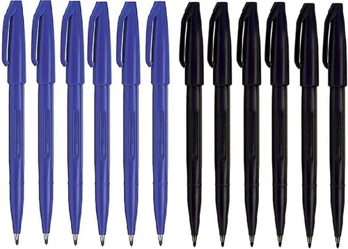 Miniatura 4 de Pentel Bolígrafos de punta de fieltro, punta de fibra, paquete de 12 marcadores de punta de fieltro (6 negros y 6 azules), punta media de 0.031 in