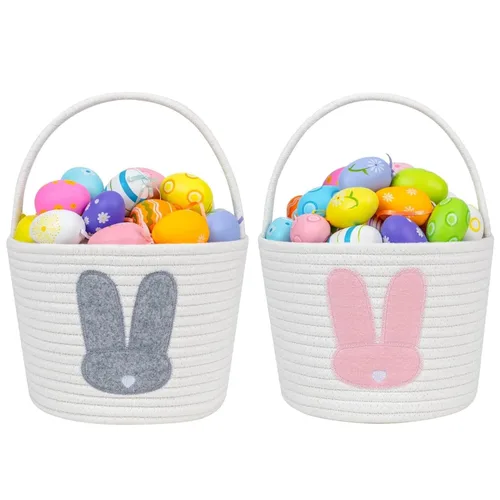 Miniatura 11 de CubesLand Cestas de Pascua para niños, juego de 2 cubos vacíos de conejo con asa, bolsas de cesta de caza de huevos de Pascua suaves y resistentes