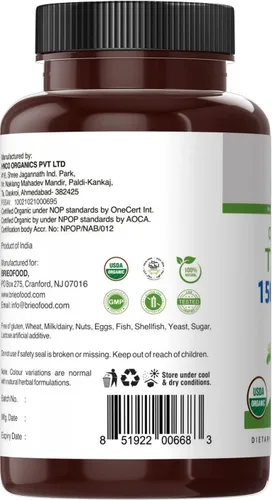 Miniatura 5 de Brieofood Tulsi Orgánico (albahaca sagrada) 1500 mg, 45 porciones, vegetariano, sin gluten, 90 tabletas vegetarianas (paquete de 2)