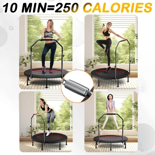 Miniatura 8 de Trampolín plegable portátil Fitnes en el hogar, mini rebote para niños, adultos, carga máxima de 40 pulgadas, 330 libras Negro (Black with handle)