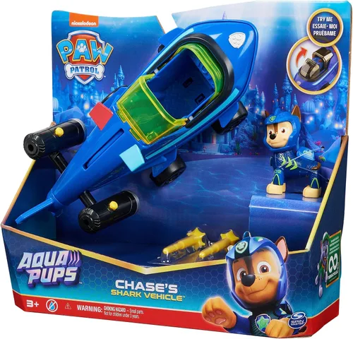 Miniatura 8 de PAW Patrol Aqua Pups, Chase - Vehículo transformador de tiburón con figura de acción coleccionable, juguetes para niños a partir de 3 años