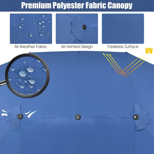Miniatura 8 de Tangkula Sombrilla de patio de doble cara de 15 pies, sombrilla extragrande para exteriores con sistema de manivela y rejillas de ventilación, Azul