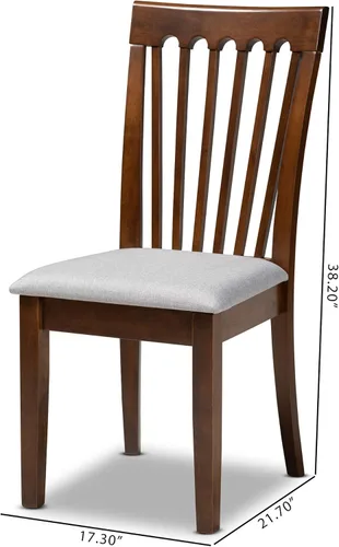 Miniatura 3 de Baxton Studio Silla de comedor Minette - Tapizado de tela gris, juego de madera con acabado marrón nogal Gris/marrón nogal