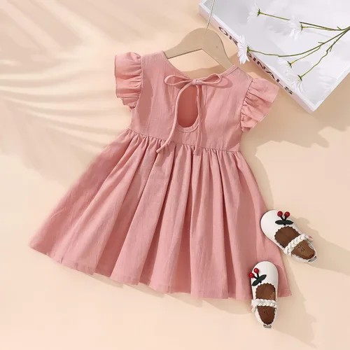 Miniatura 3 de Vestido de verano para niña pequeña de algodón lino con volantes halter sin mangas para niños casual playa fiesta 2-7 años