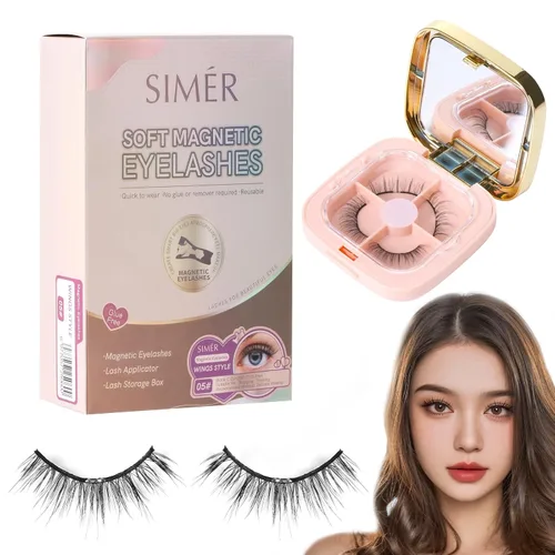 Miniatura 11 de SIMER Pestañas magnéticas duales, suaves de 0.315 a 0.511 pulgadas, pestañas postizas esponjosas, aspecto natural, 4D, extensión de pestañas de ojo