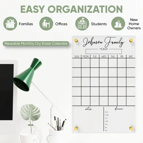 Miniatura 5 de Calendario acrílico personalizado para pared, se envía al día siguiente, hecho en Estados Unidos, planificador transparente de borrado en seco