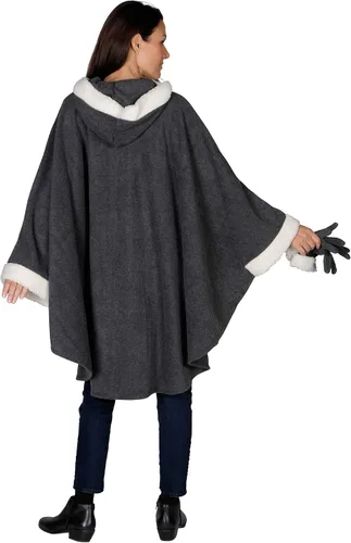 Miniatura 5 de Le Moda Capa con capucha para mujer con guantes a juego, colección de invierno, talla única