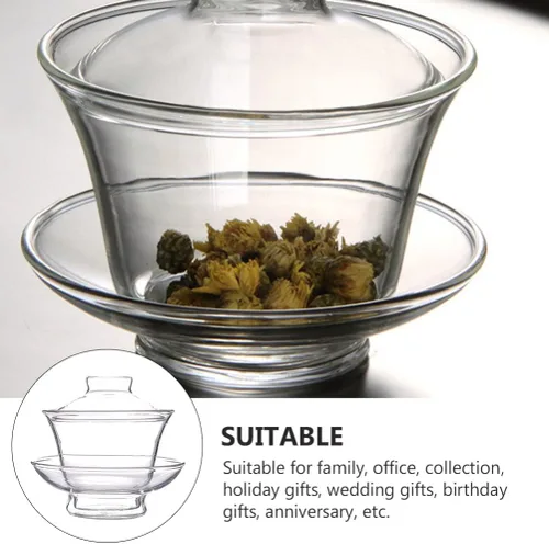 Miniatura 2 de Cabilock Taza de té transparente con tapa: taza de té de cristal chino japonés Gaiwan Bowl Mug para ceremonia Kung Fu Accesorios Estilo 2