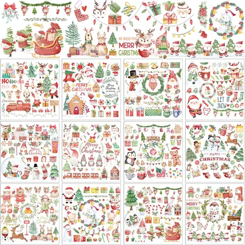 Miniatura 20 de BBTO 12 hojas de transferencia de Navidad para manualidades y muebles, calcomanías de transferencia de Navidad, calcomanías de invierno para madera