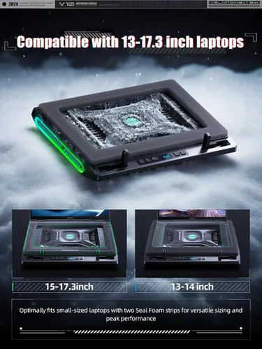 Miniatura 11 de llano V10 Almohadilla de Refrigeración para Laptop de Juegos, Enfriador de Laptop RGB con Potente Ventilador Turbo Externo de 4.72 Pulgadas, Negro
