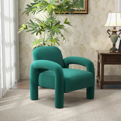 Miniatura 9 de Silla de acento moderna, sillón tapizado de terciopelo cómodo, silla de tocador acogedora, sofá individual, silla de barril acolchada para leer