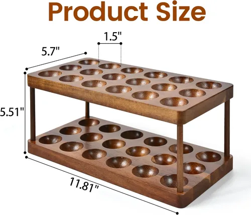 Miniatura 5 de Soporte para huevos de madera de doble capa, organizador de bandejas de huevos de acacia de cocina de granja, cesta de almacenamiento de huevos