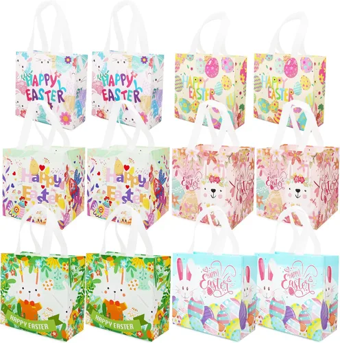 Aviski 12 bolsas de caza de huevos de Pascua de varios tamaños, bolsa de regalo de huevos de gallina de zanahoria con asas, bolsas de regalo de