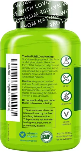 Miniatura 8 de NATURELO B12 vegano - Metil B12 con espirulina orgánica - Vitamina B12 de alta potencia 1000 mcg metilcobalamina - Apoya el estado de ánimo