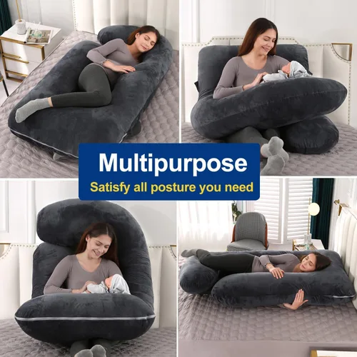 Miniatura 5 de cauzyart Almohadas de embarazo para dormir, almohada de cuerpo completo en forma de U y soporte de maternidad, para espalda, caderas, piernas