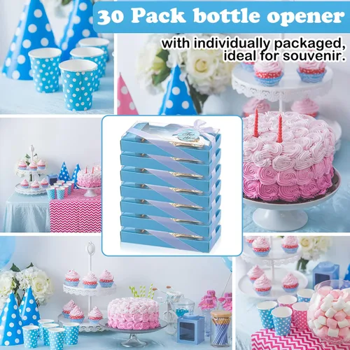 Miniatura 5 de Paquete de 30 suministros para fiesta de primer cumpleaños, regalo para invitados, 1 abrebotellas, decoración de primer aniversario, recuerdos, Azul