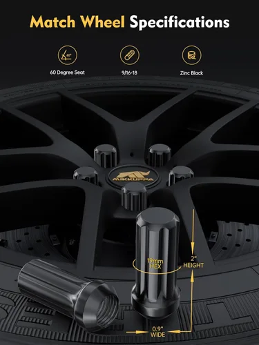 Miniatura 2 de MIKKUPPA 32 tuercas de rueda 9/16-18 – Repuesto para rueda de mercado secundario Dodge Ram 1500 2500 3500 2002-2010, hexagonal de 3/4", 2" de alto