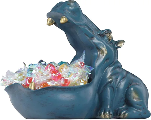 Miniatura 9 de Figurita de hipopótamo de resina para dulces y cuenco para llaves - Estatua única de hipopótamo de resina para decoración de escritorio de oficina