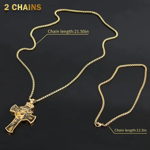 Miniatura 9 de Colgante de cruz de Jesús para espejo retrovisor de coche, accesorios de decoración, collar de cruz de acero inoxidable, regalo cristiano