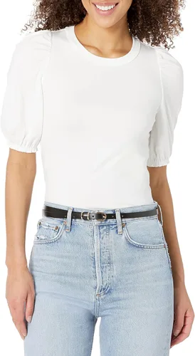 Tienda Essentials Camiseta de manga corta tipo farol con cuello redondo de corte clásico para mujer