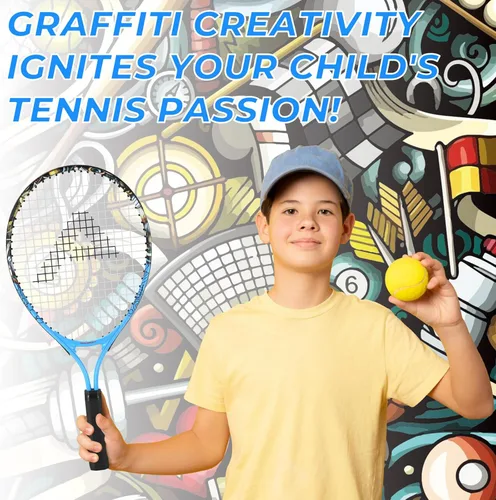Miniatura 5 de AMA SPORT Raqueta de tenis para niños pequeños, kit de iniciación de raqueta de tenis de 17 a 25 pulgadas para niñas y niños con bolsa de nailon azul
