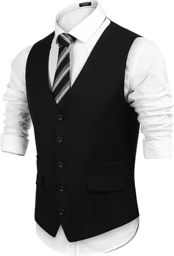 Miniatura 4 de COOFANDY Chaleco de traje para hombre, chaleco de vestir formal, chaleco ajustado para boda