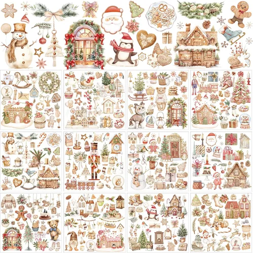 Miniatura 17 de BBTO 12 hojas de transferencia de Navidad para manualidades y muebles, calcomanías de transferencia de Navidad, calcomanías de invierno para madera