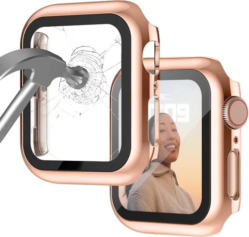 Miniatura 14 de Funda compatible con Apple Watch de 1 37⁄64 pulgadas (40 mm), serie 6/5/4/SE, con protector de pantalla de vidrio templado integrado, carcasa Negro