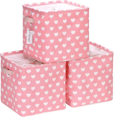 Miniatura 9 de Hinwo Paquete de 3 cubos organizadores cúbicos, cestas de almacenamiento de tela de lona con asas, contenedores de almacenamiento cuadrados