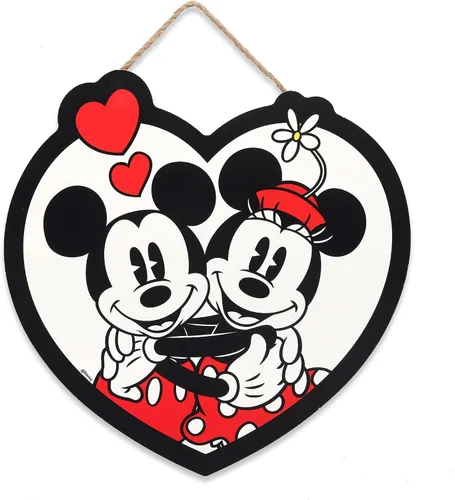 Open Road Brands Disney Mickey Mouse y Minnie Mouse - Letrero de pared en forma de corazón Negro/blanco