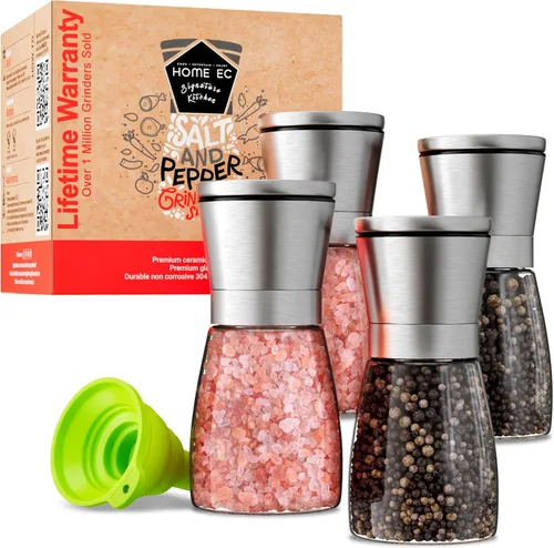Miniatura 8 de Home EC Juego de 2 molinillos de sal marina y pimienta de acero inoxidable originales, de cerámica ajustable, salero y pimentero de cristal, Vidrio