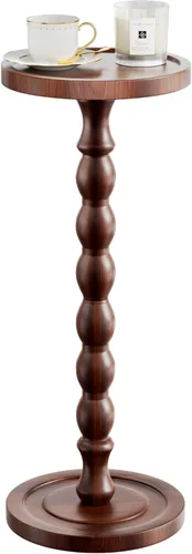 Mesa de bebida de madera maciza, madera de caucho, pequeña mesa auxiliar redonda para espacios pequeños, mesas de Martini, mesas auxiliares de Nogal