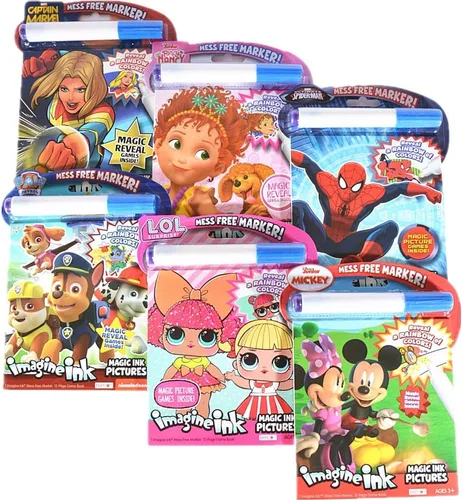 Imagine Ink - Juego de 6 libros de actividades para colorear con marcador sin desorden | Mickey Mouse, Spiderman, LOL, Paw Patrol, Fancy Nancy,