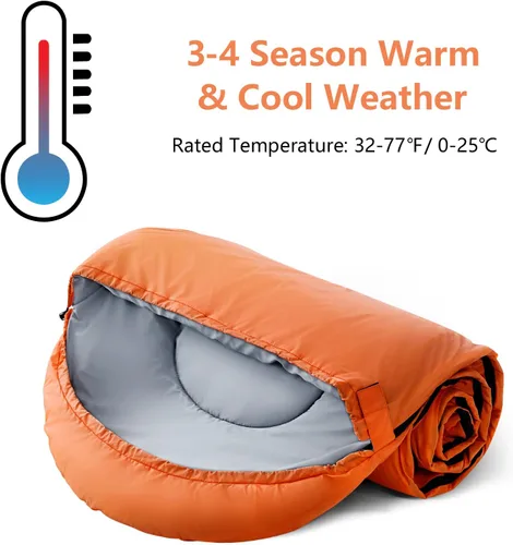 Miniatura 5 de Sacos de Dormir para Adultos, Niños y Niñas - Saco de Dormir Ligero Impermeable para Clima Cálido y Frío con Mochila Compacta, Ideal para 3-4 Rojo