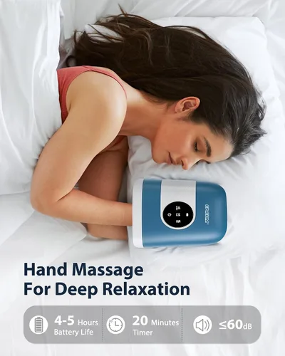 Miniatura 3 de CINCOM Masajeador de manos mejorado con calor y compresión para artritis y túnel carpiano, inalámbrico y recargable, regalos para mujeres Azul