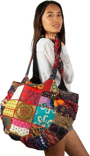 Miniatura 7 de Tribe Azure - Bolso de hombro hecho a mano para mujer, grande, floral, colorido, hecho a mano, para verano, playa, picnic, libros, portátil