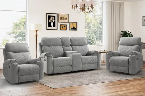 Miniatura 14 de HAOMARKETS Silla reclinable eléctrica para adultos con puerto USB, sofás reclinables eléctricos de tela suave con portavasos de metal, sillas
