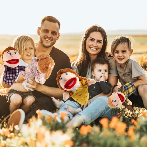 Miniatura 5 de 1 pieza de marionetas de mano familiares de 30 cm, abuelos, mamá y papá, hermano y hermana, marionetas de mano de peluche para niños, juguetes