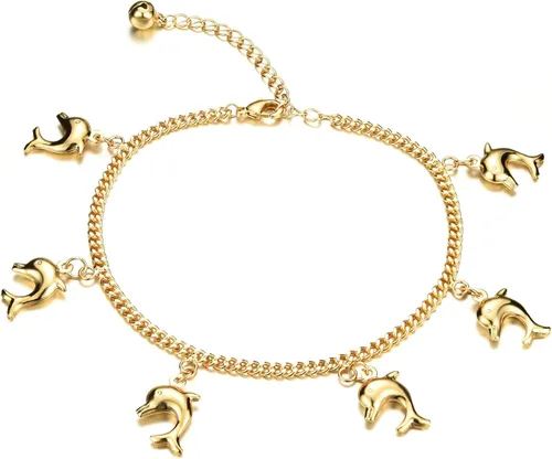 Fashion aanklets Oro 18K Tono Dolphin encanto playa cadena de pie aanklet para las mujeres l8.19+ 2"