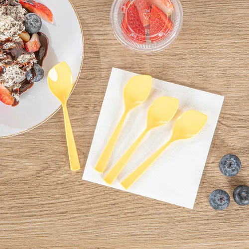 Miniatura 7 de Restaurantware Cucharas de postre de 4.5 x 1 pulgada, 500 cucharas de degustación desechables, asas resistentes, cucharas de plástico amarillo bebé