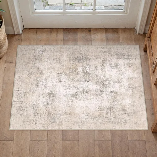 HUGEAR Alfombra de entrada de 2 x 3 pulgadas, color beige, lavable a máquina, alfombra abstracta para puerta de entrada, alfombra de interior,