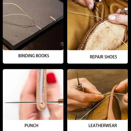 Miniatura 4 de Auniwaig Punzón de cuero para coser con mango de madera, perforador, costura, costura, rasguño, mango largo, herramienta sólida para artesanía