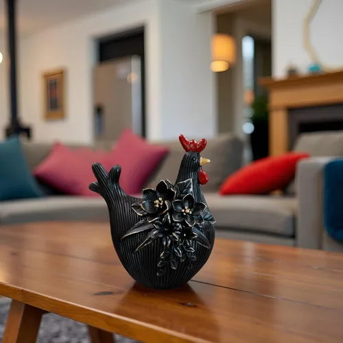 Miniatura 2 de Escultura decorativa de gallo para jardín (gallina negra)