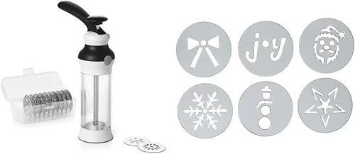 OXO Good Grips - Juego de prensa de galletas de 14 piezas + OXO Good Grips - Juego de discos navideños para prensa de galletas